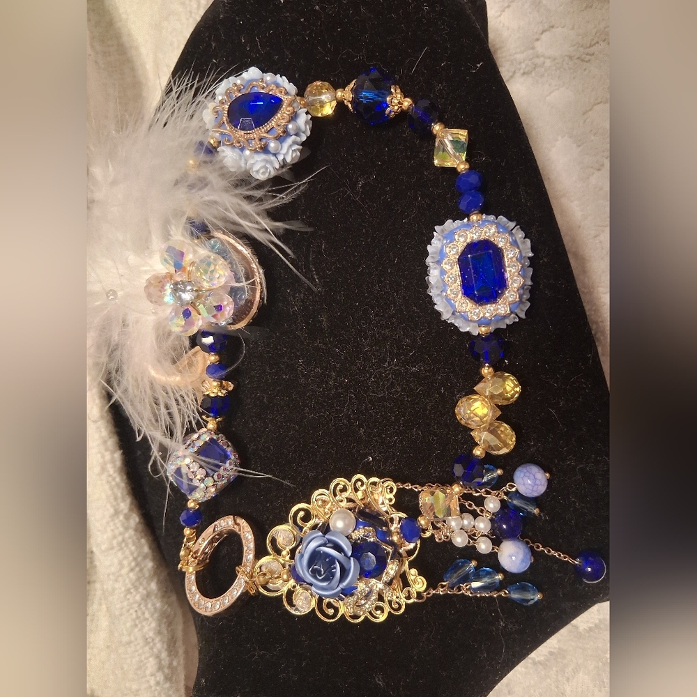 Elegant Handmade Blue and Gold Keychain/Phone Charm